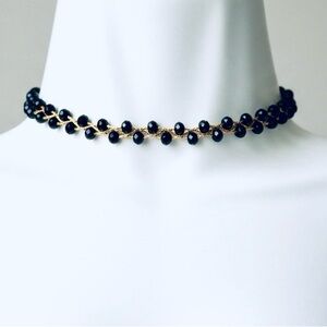 Edgy Faceted Glass Black Bead & Braided Copper Vintage Choker You and I (U & I)